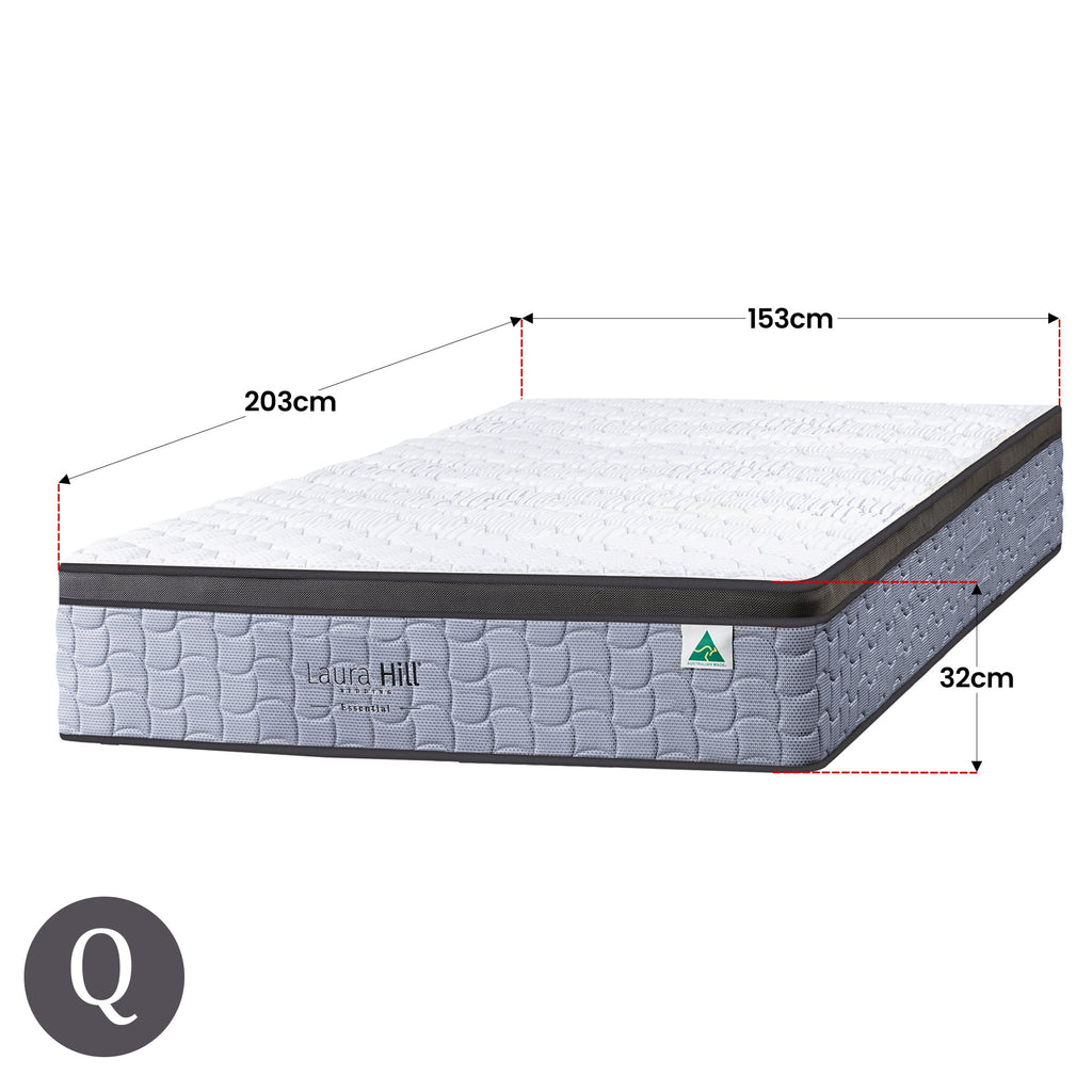 Laura Hill Essential Queen Mattress Australian Made 5-Zone Pocket Spring High-Density Foam Bed