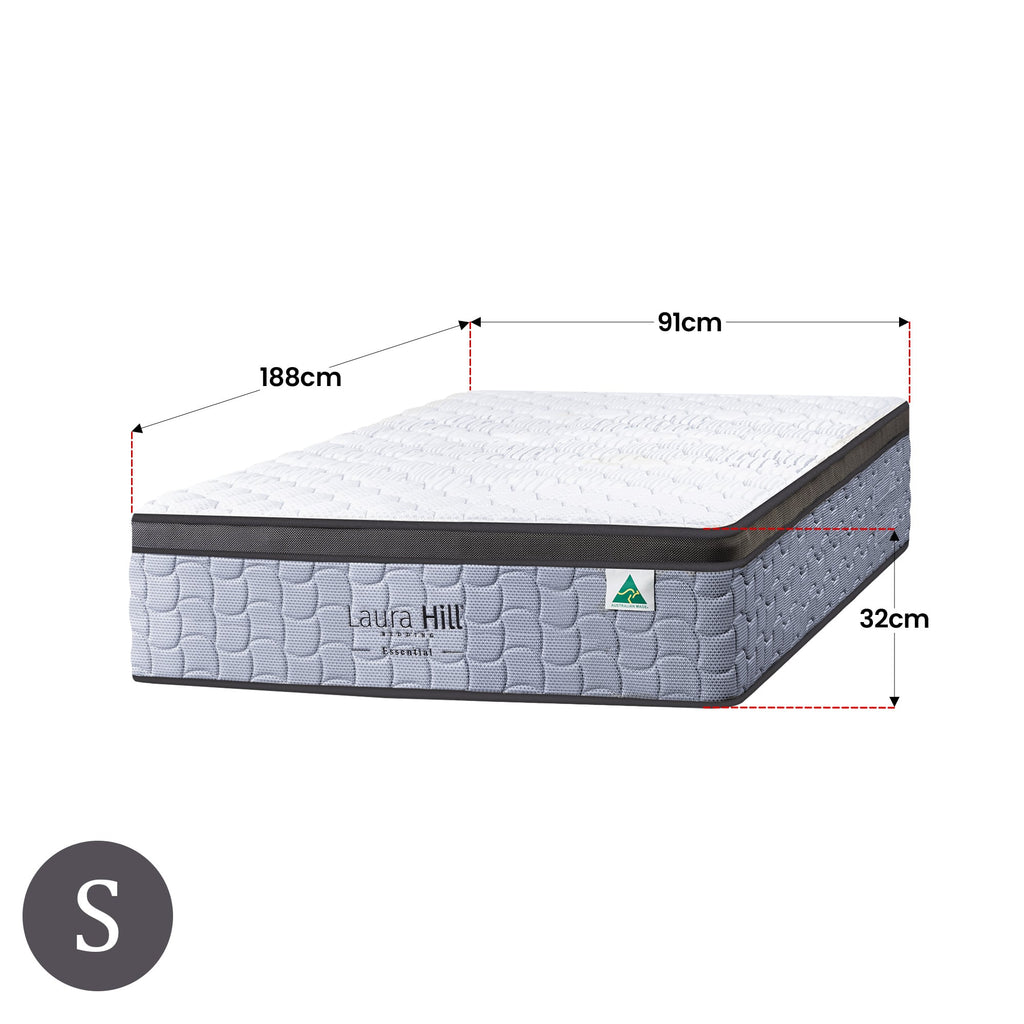 Laura Hill Essential Single Mattress Australian Made 5-Zone Pocket Spring High-Density Foam Bed