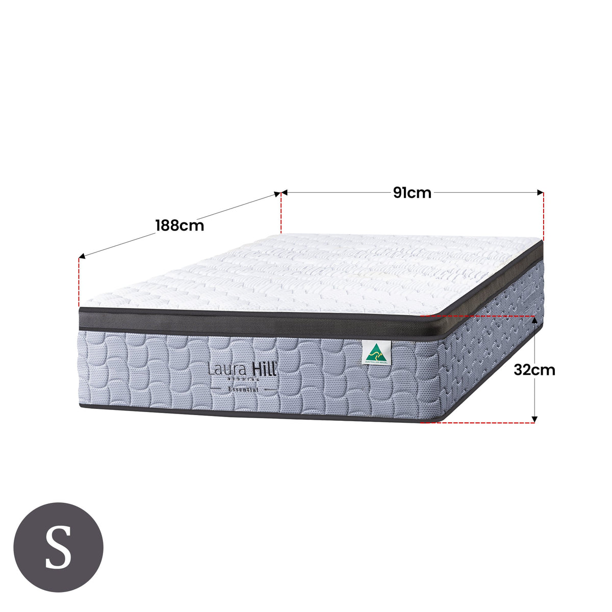 Laura Hill Essential Single Mattress Australian Made 5-Zone Pocket Spring High-Density Foam Bed