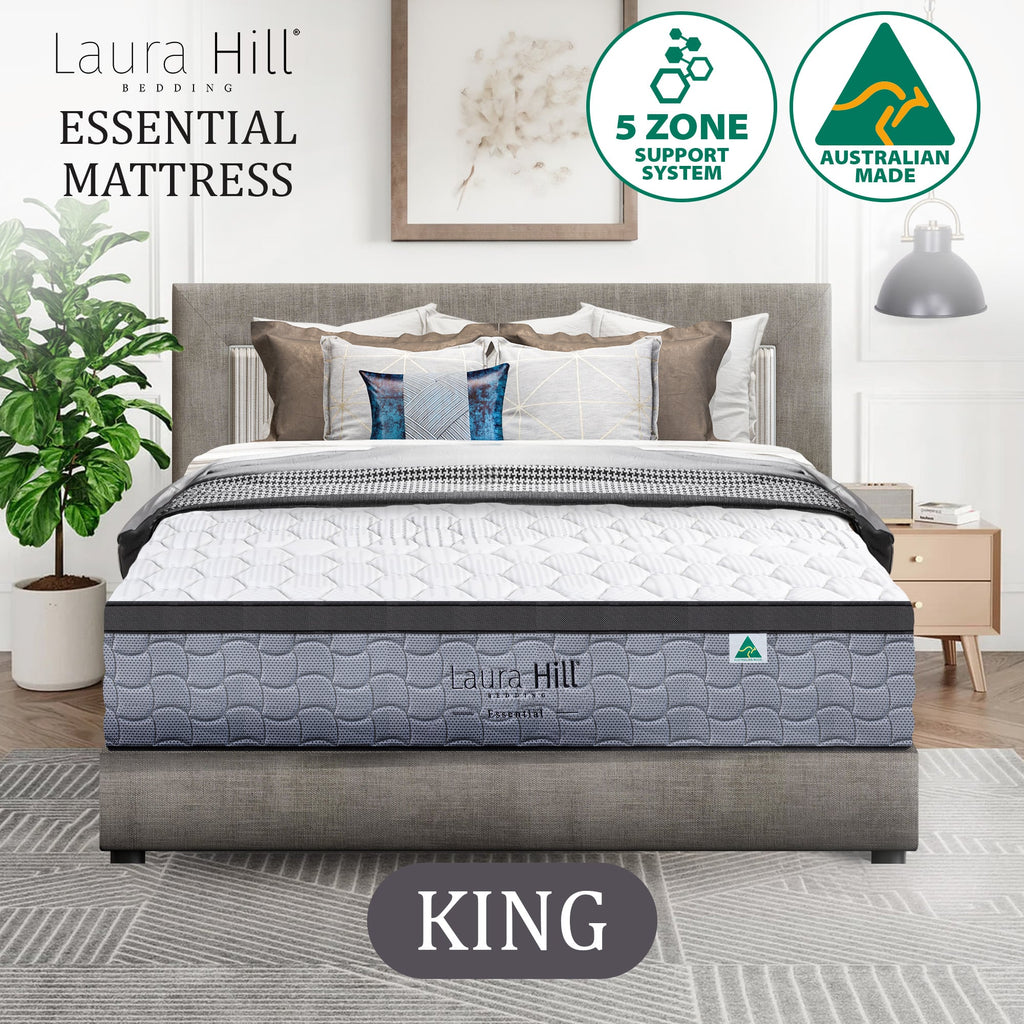 Laura Hill Essential King Mattress Australian Made 5-Zone Pocket Spring High-Density Foam Bed
