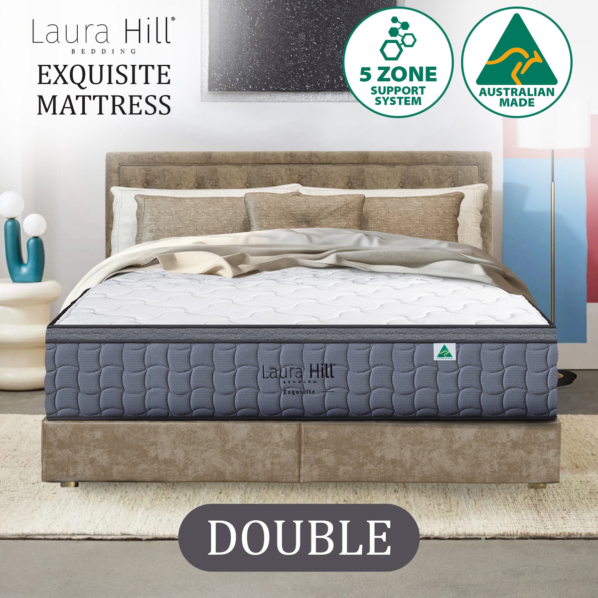 Laura Hill Exquisite Double Mattress Australian Made 5-Zone Pocket Spring Medium Firm Bed Edge Support