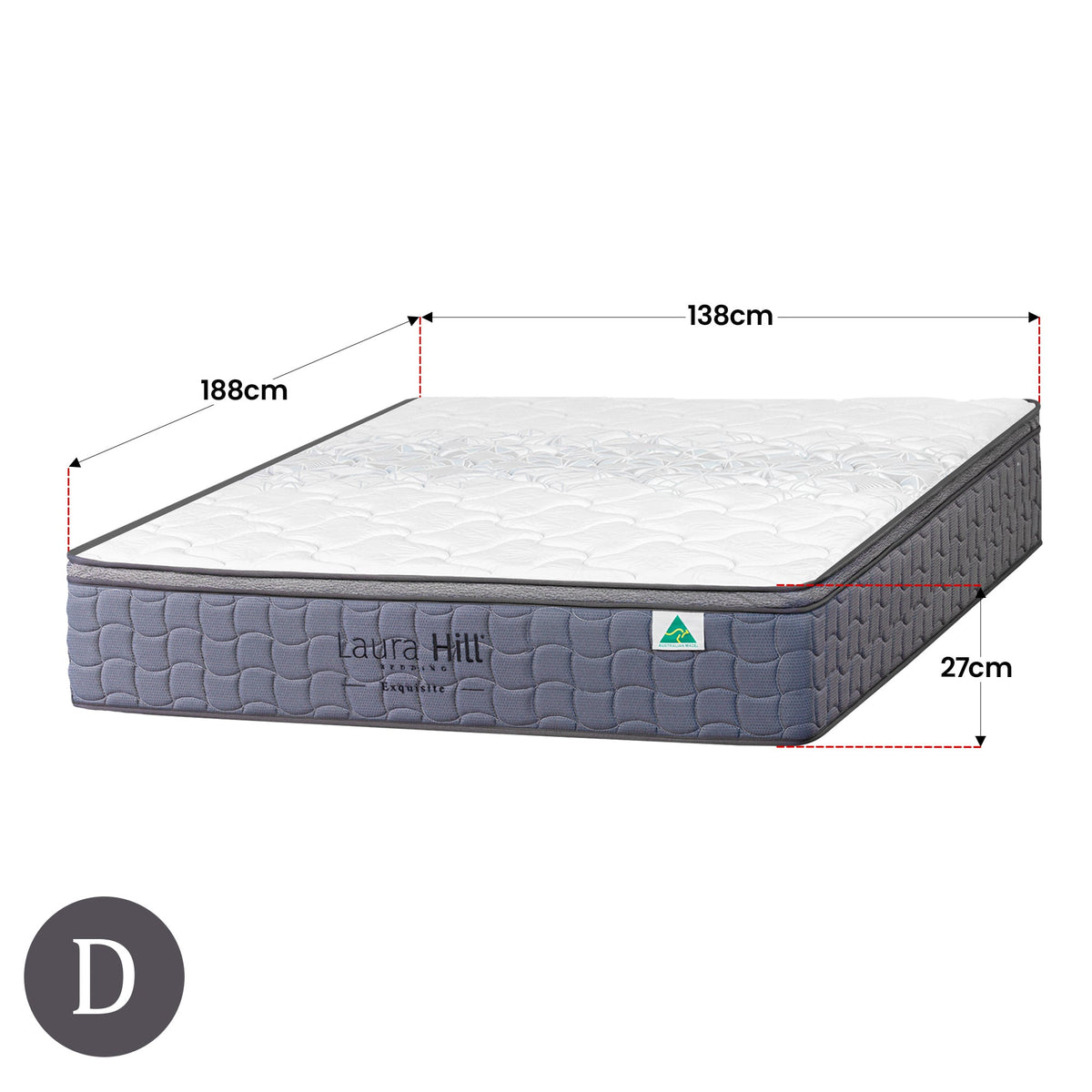 Laura Hill Exquisite Double Mattress Australian Made 5-Zone Pocket Spring Medium Firm Bed Edge Support