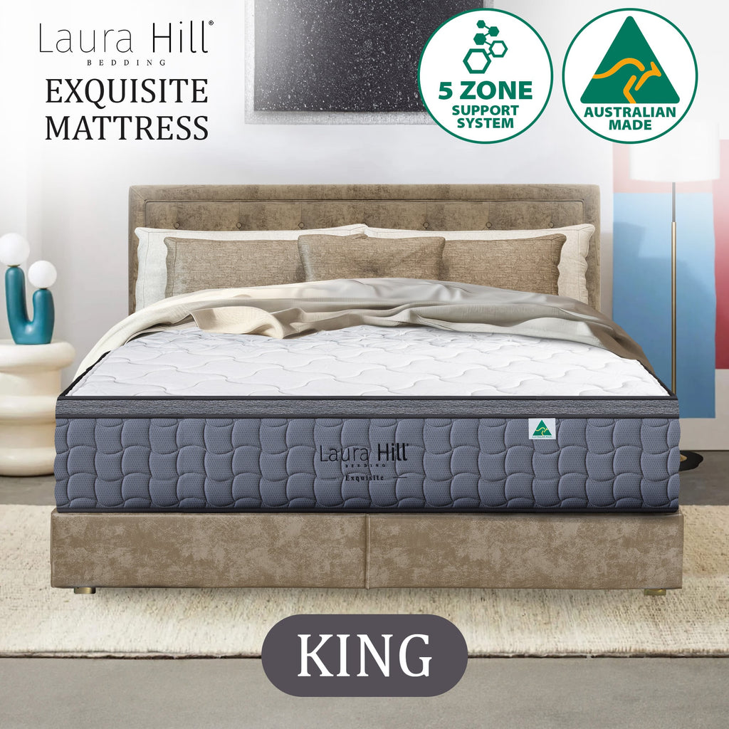 Laura Hill Exquisite King Mattress Australian Made 5-Zone Pocket Spring Medium Firm Bed Edge Support