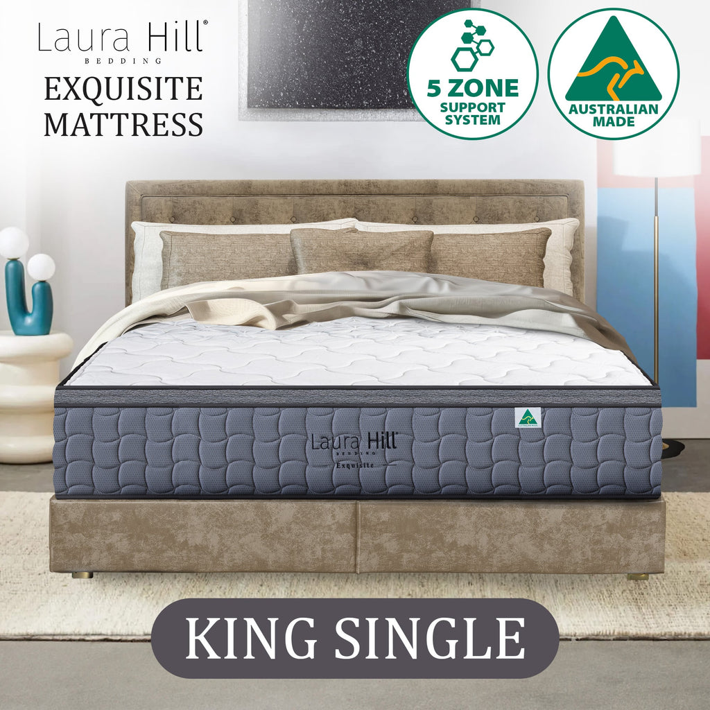 Laura Hill Exquisite King Single Mattress Australian Made 5-Zone Pocket Spring Medium Firm Bed Edge Support