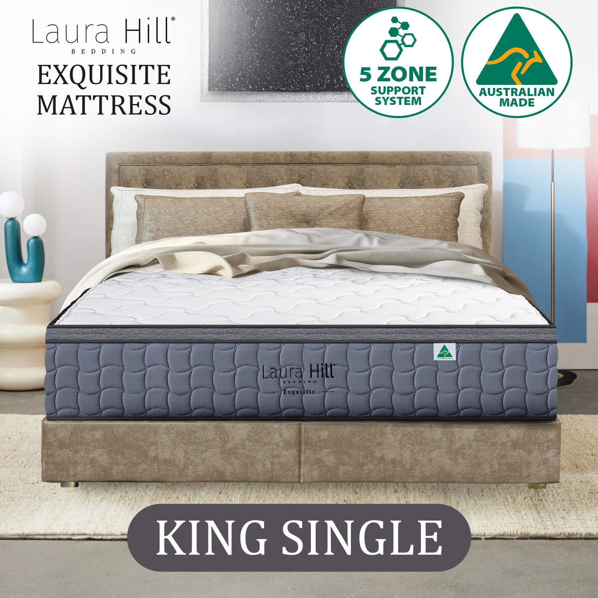 Laura Hill Exquisite King Single Mattress Australian Made 5-Zone Pocket Spring Medium Firm Bed Edge Support
