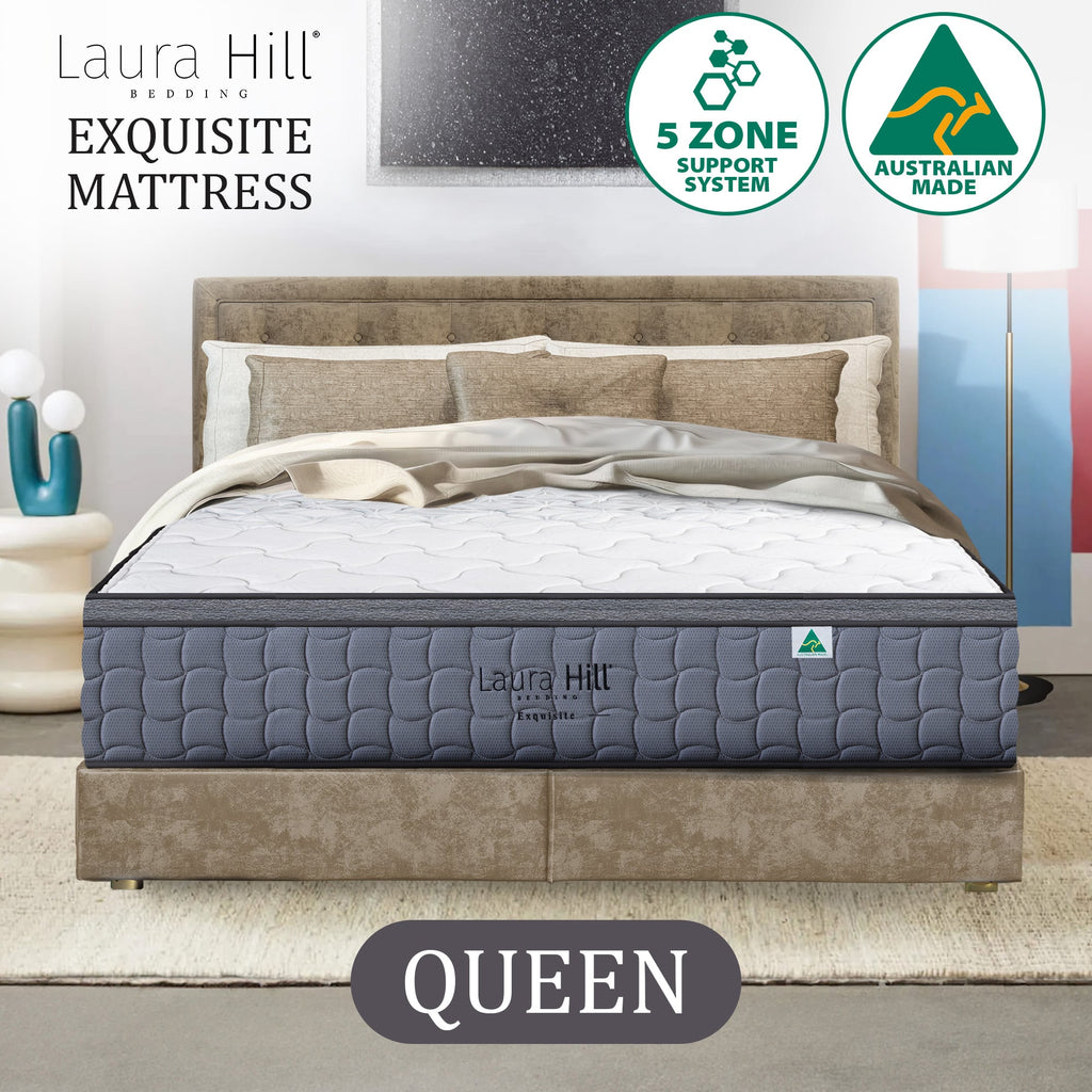 Laura Hill Exquisite Queen Mattress Australian Made 5-Zone Pocket Spring Medium Firm Bed Edge Support