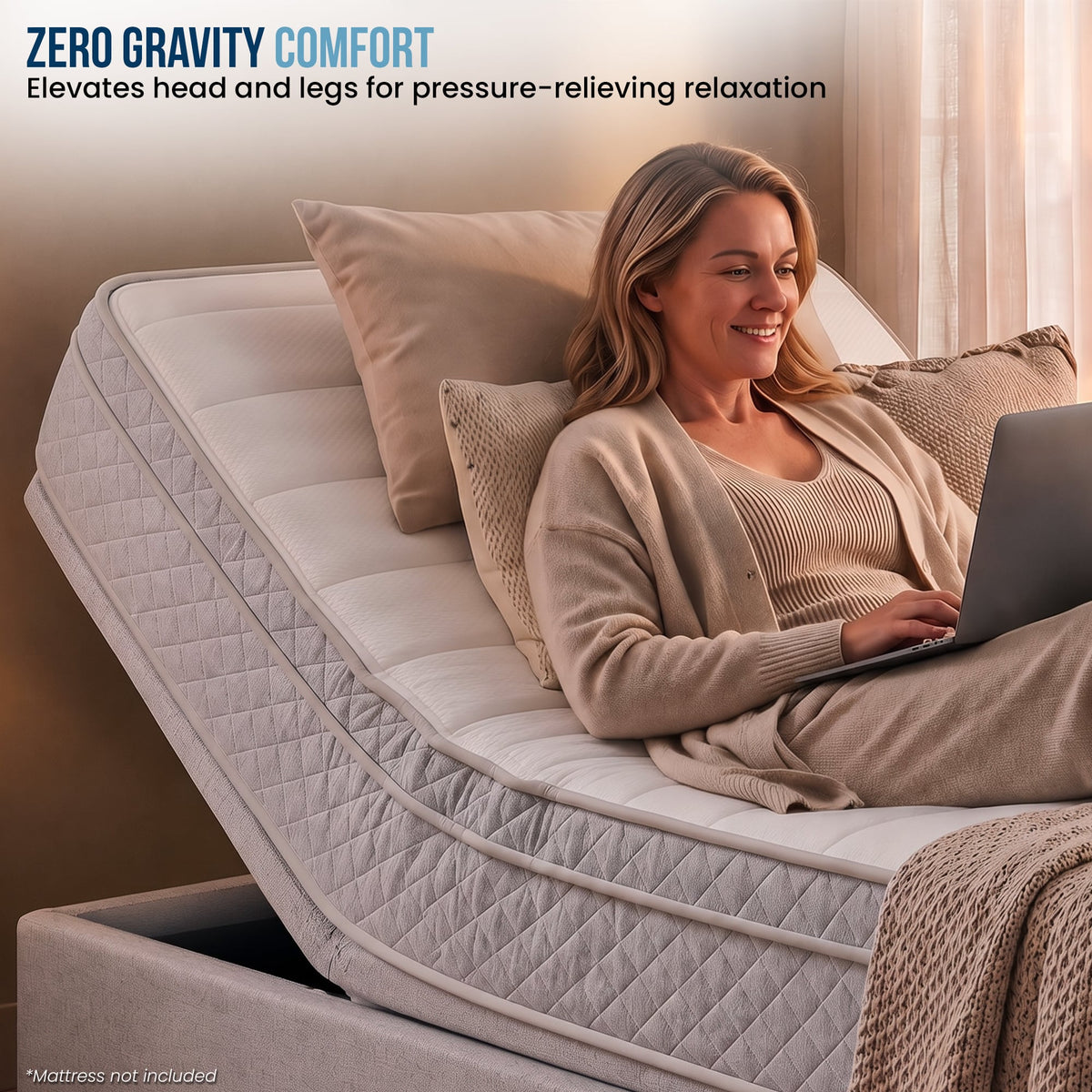 Therapedic Modulift King Single Hospital Grade Electric Adjustable Bed Base - Massage, Zero Gravity, Wireless Remote