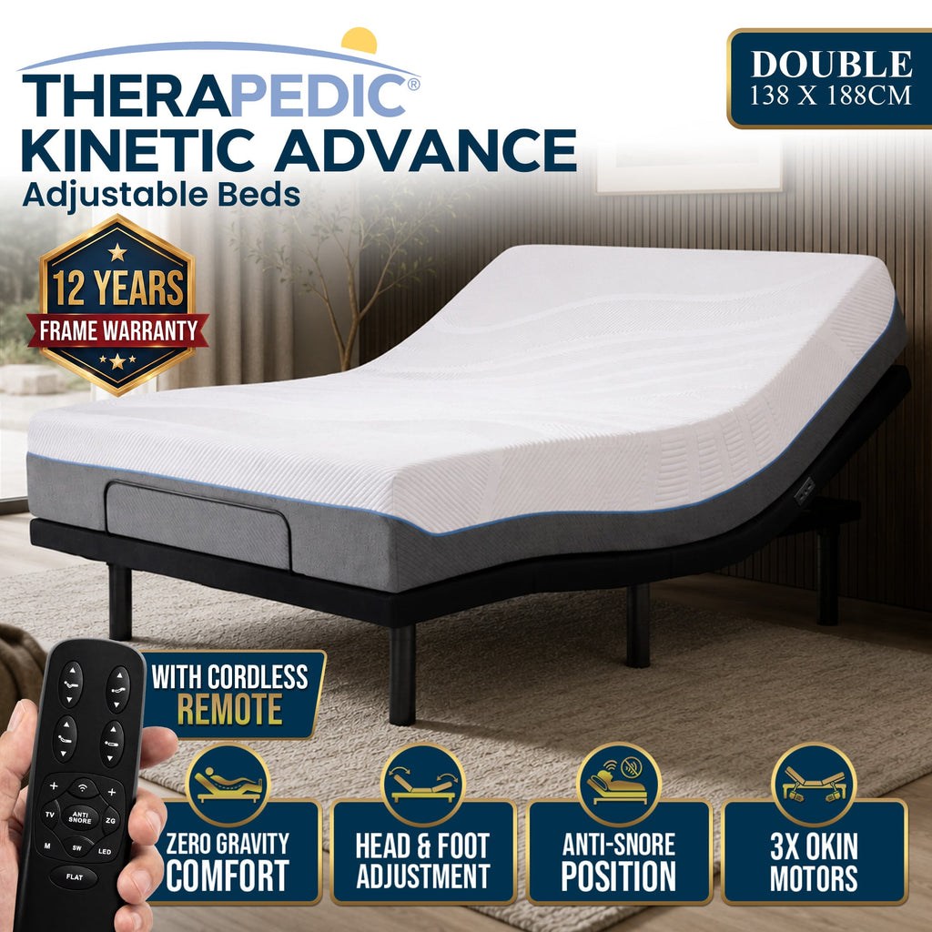 Therapedic Advance Double Adjustable Bed Frame Base with Head Tilt, Massage, USB & Wireless Remote
