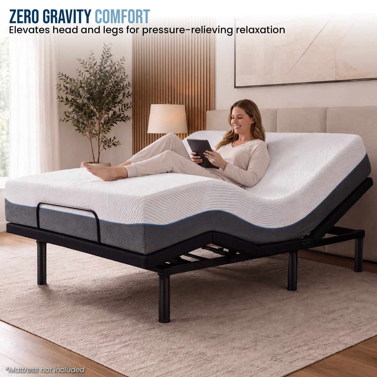 Therapedic Advance Double Adjustable Bed Frame Base with Head Tilt, Massage, USB & Wireless Remote