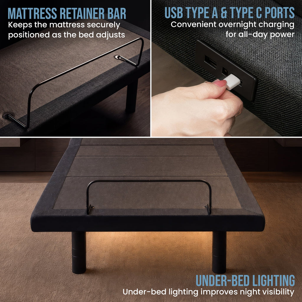 Therapedic Advance King Single Adjustable Bed Frame Base with Head Tilt, Massage, USB & Wireless Remote