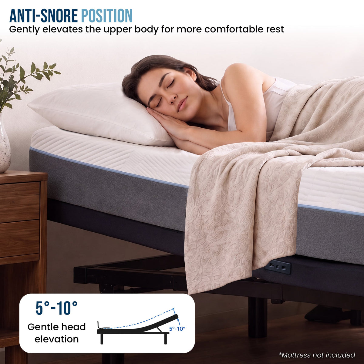 Therapedic Advance Queen Adjustable Bed Frame Base with Head Tilt, Massage, USB & Wireless Remote