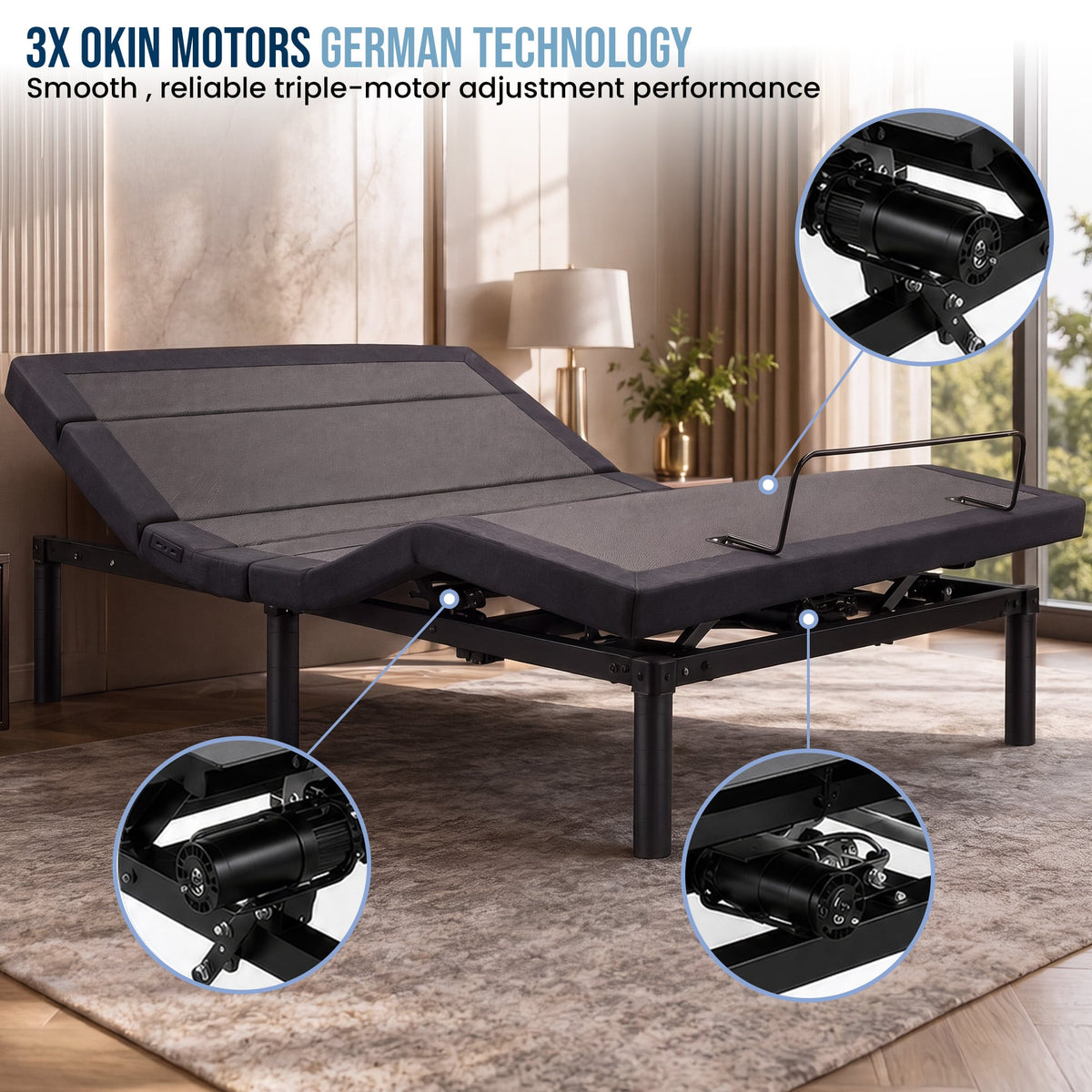 Therapedic Advance Queen Adjustable Bed Frame Base with Head Tilt, Massage, USB & Wireless Remote