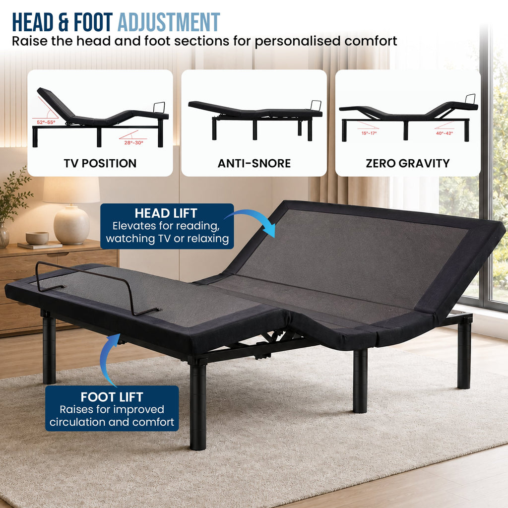 Therapedic Motion Queen Adjustable Bed Base Electric Motorised Frame with Wireless Remote & Preset