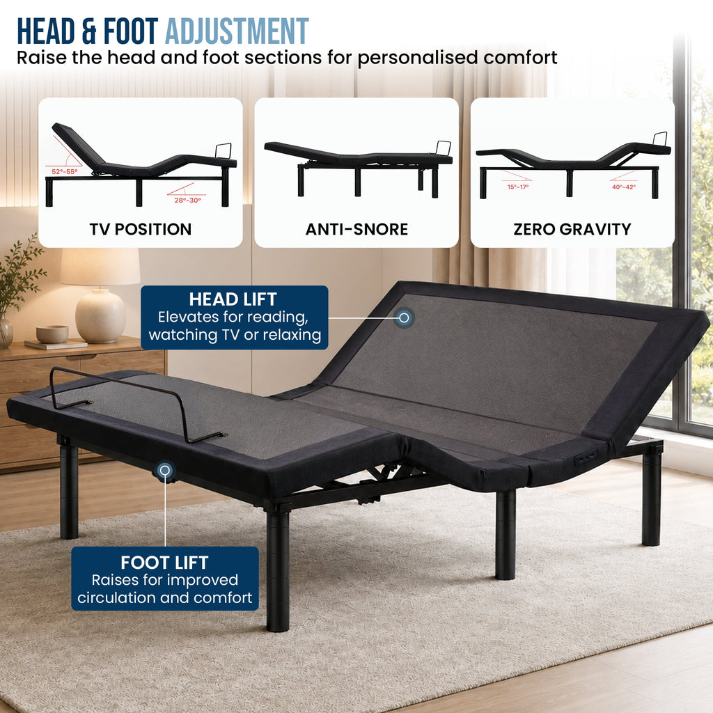Therapedic Versa Electric Double Adjustable Bed Base Frame with Massage Dual Motor Zero Gravity & Wireless Remote