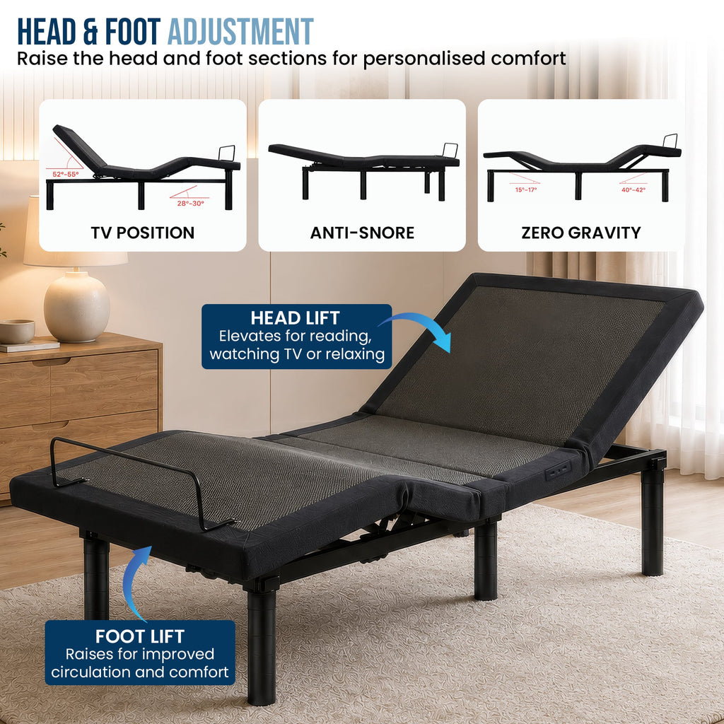 Therapedic Versa Electric King Single Adjustable Bed Base Frame with Massage Dual Motor Zero Gravity & Wireless Remote