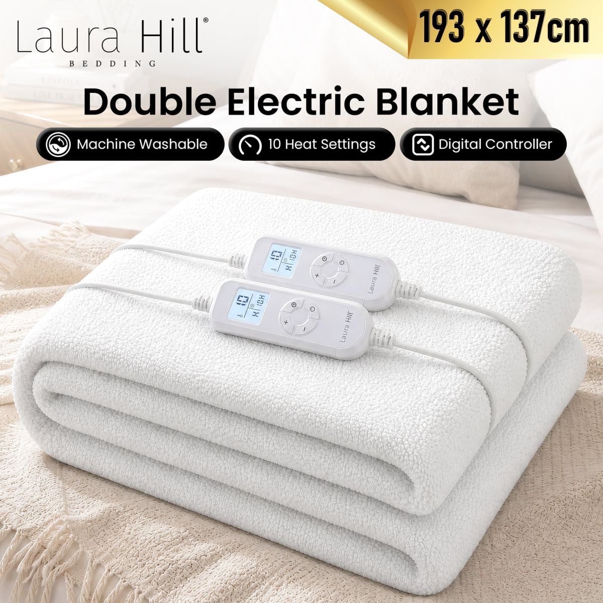 Laura Hill Double Electric Heated Underlay Blanket Fleecy Fabric with Timer