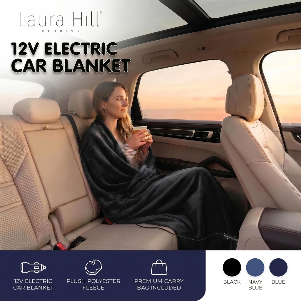 Laura Hill Heated Electric Car Blanket 150x110cm 12V - Black