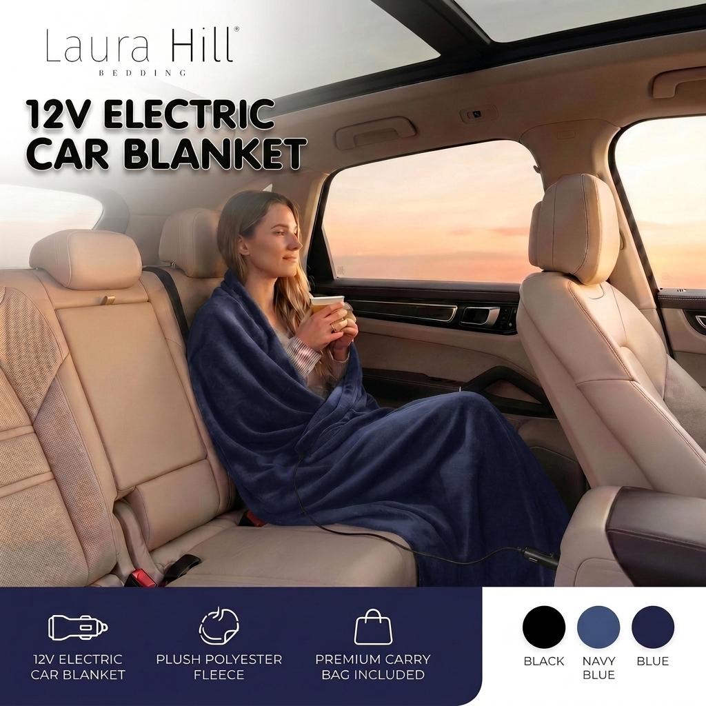 Laura Hill Heated Electric Car Blanket 150x110cm 12V - Blue