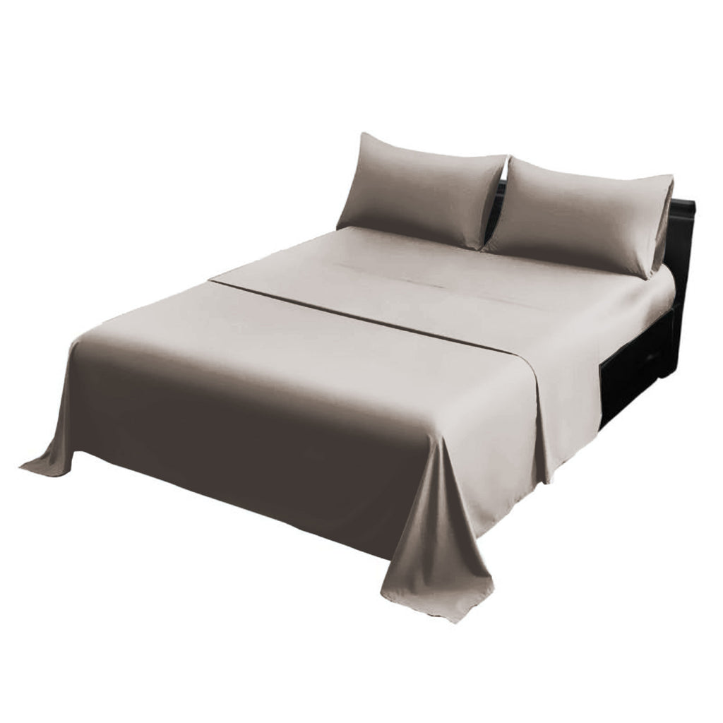 1000 Thread Count Cotton Rich Double Bed Sheet Set 4 Piece, Soft Feel Microfibre Blend, Solid Colour - Silver