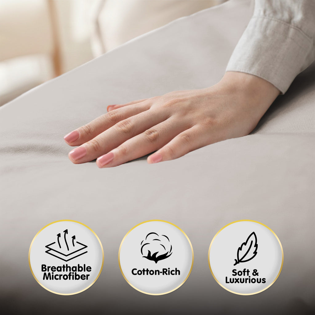 1000 Thread Count Cotton Rich Double Bed Sheet Set 4 Piece, Soft Feel Microfibre Blend, Solid Colour - Silver