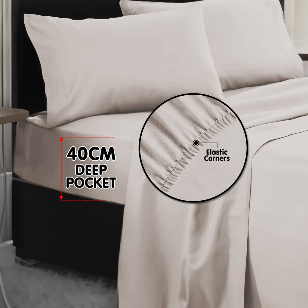 1000 Thread Count Cotton Rich Double Bed Sheet Set 4 Piece, Soft Feel Microfibre Blend, Solid Colour - Silver