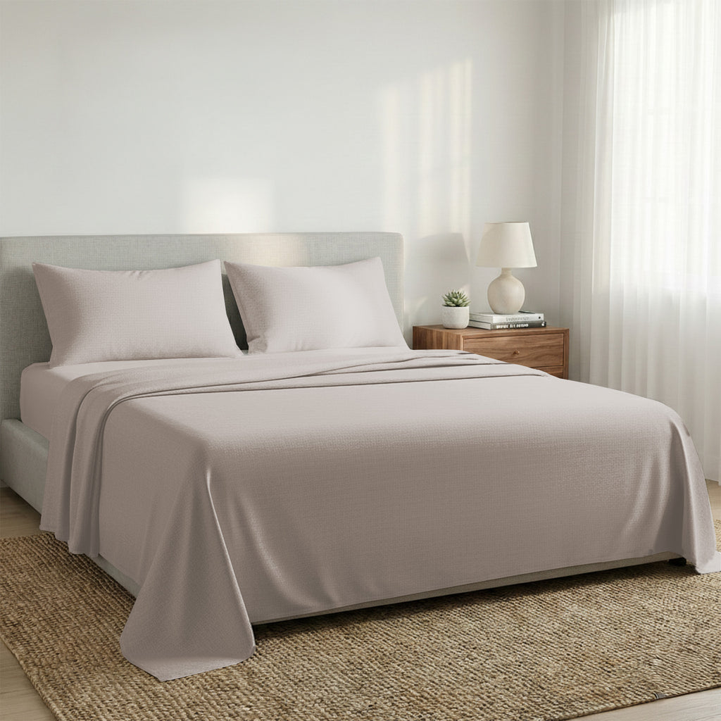 1000 Thread Count Cotton Rich Double Bed Sheet Set 4 Piece, Soft Feel Microfibre Blend, Solid Colour - Silver