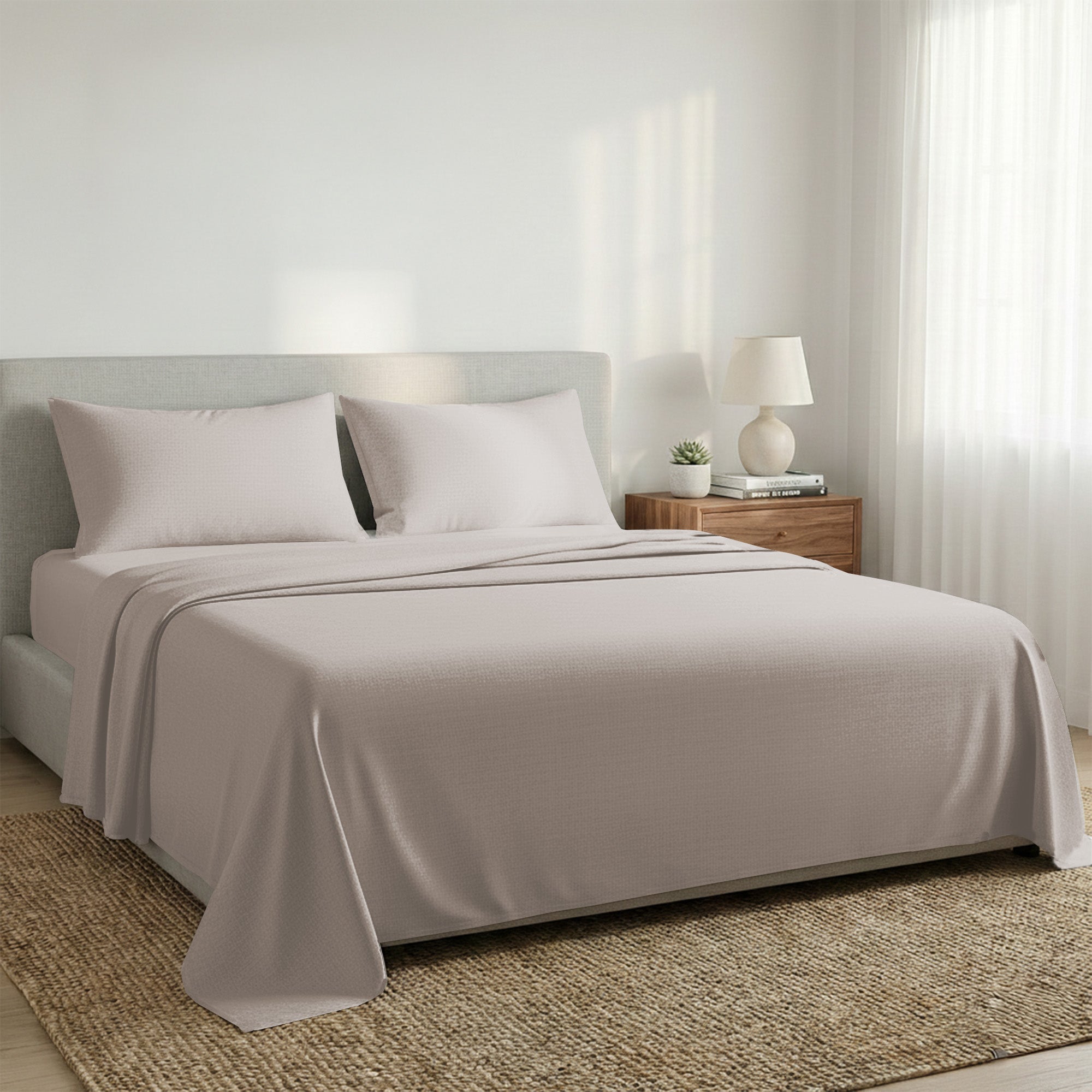 1000 Thread Count Cotton Rich Double Bed Sheet Set 4 Piece, Soft Feel Microfibre Blend, Solid Colour - Silver