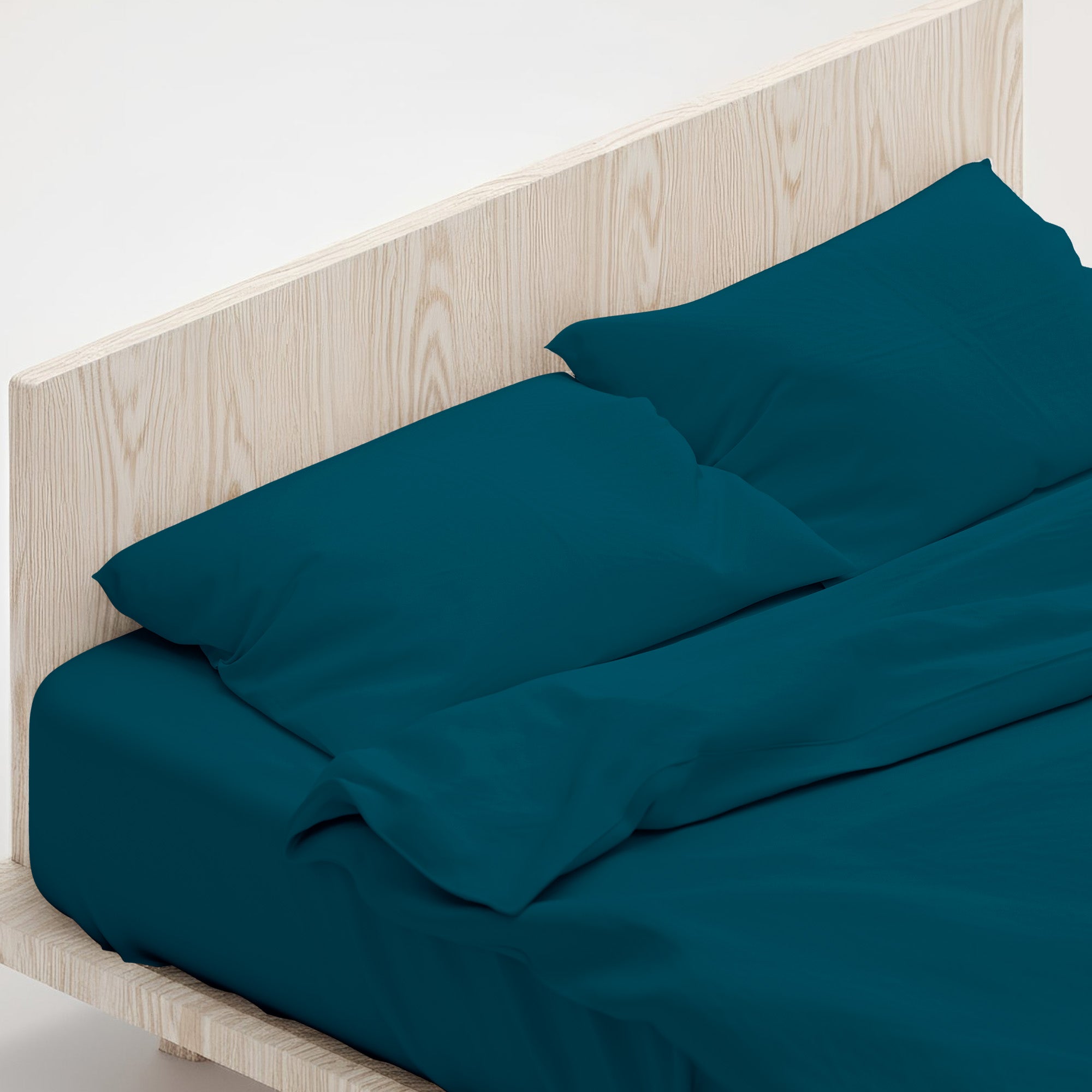 1000 Thread Count Cotton Rich Double Bed Sheet Set 4 Piece, Soft Feel Microfibre Blend, Solid Colour - Teal