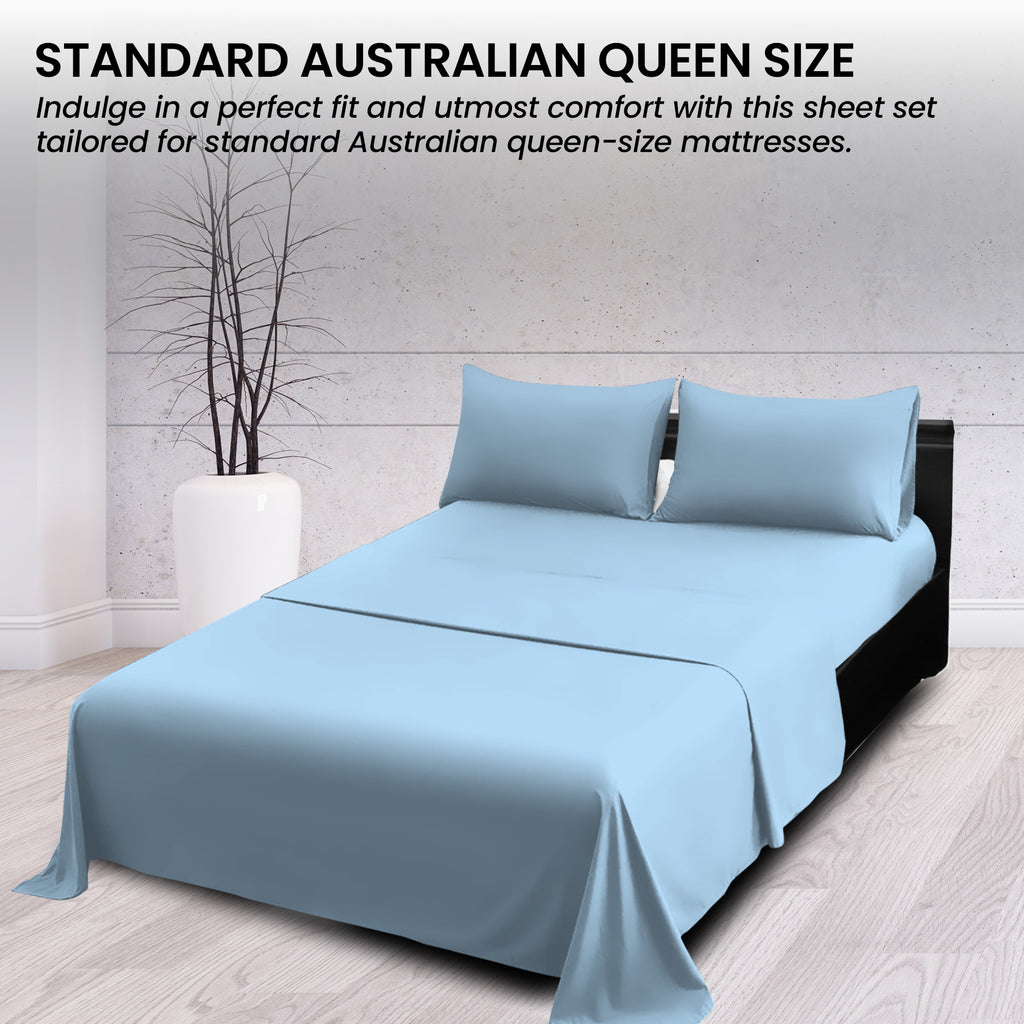 4pc 1000 Thread Count Cotton Rich King Bed Sheet Gift Pack CVC Microfibre Blend in Blue