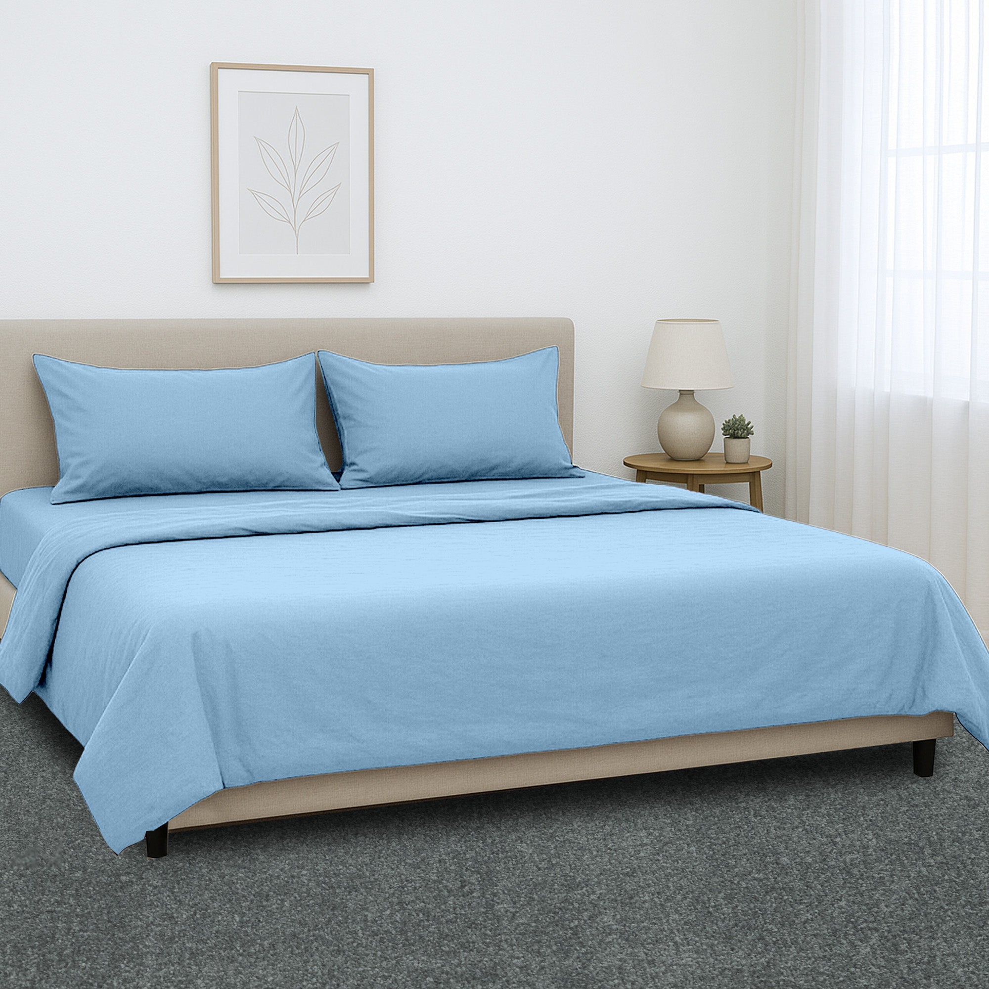 4pc 1000 Thread Count Cotton Rich King Bed Sheet Gift Pack CVC Microfibre Blend in Blue