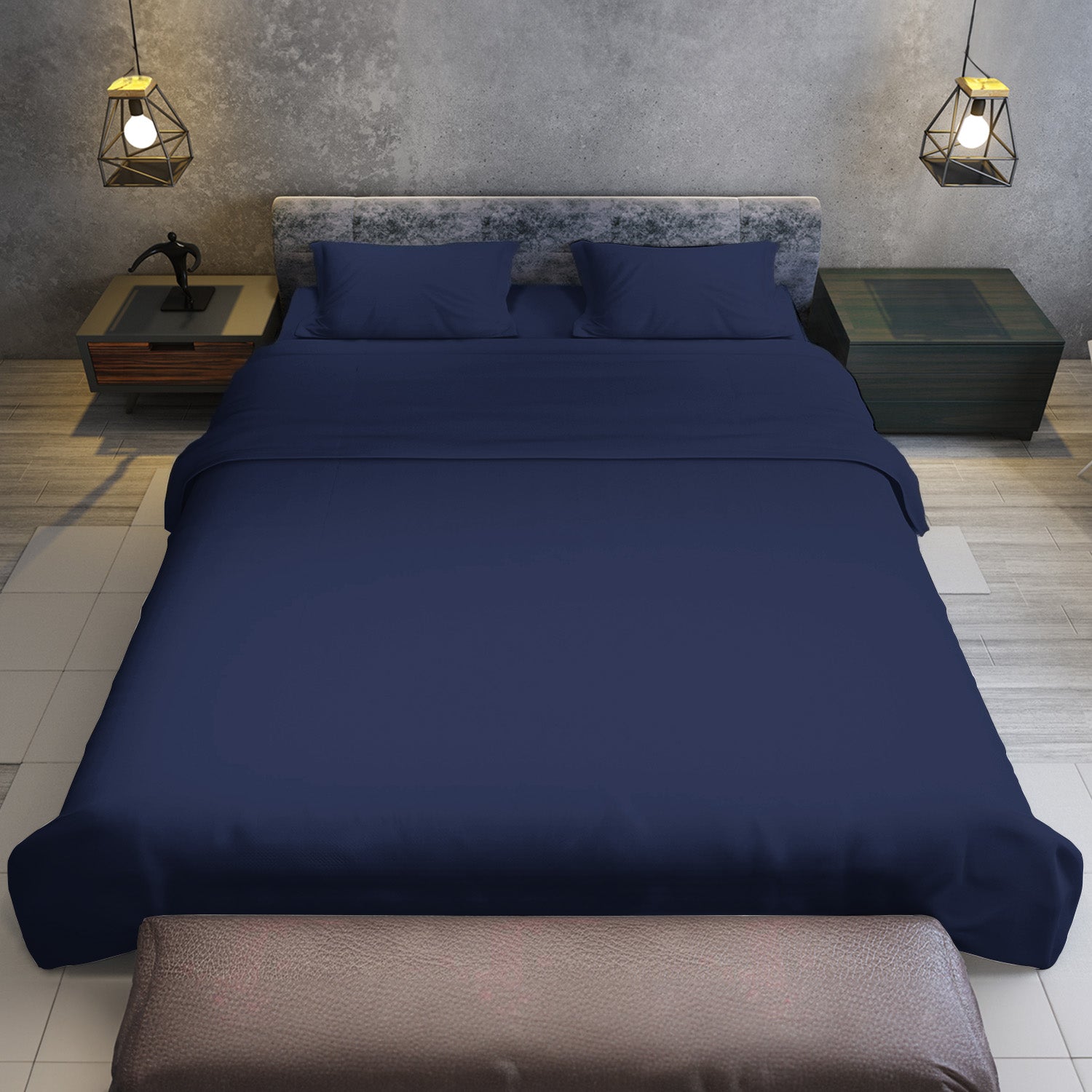 4pc 1000 Thread Count Cotton Rich King Bed Sheet Gift Pack CVC Microfibre Blend in Navy