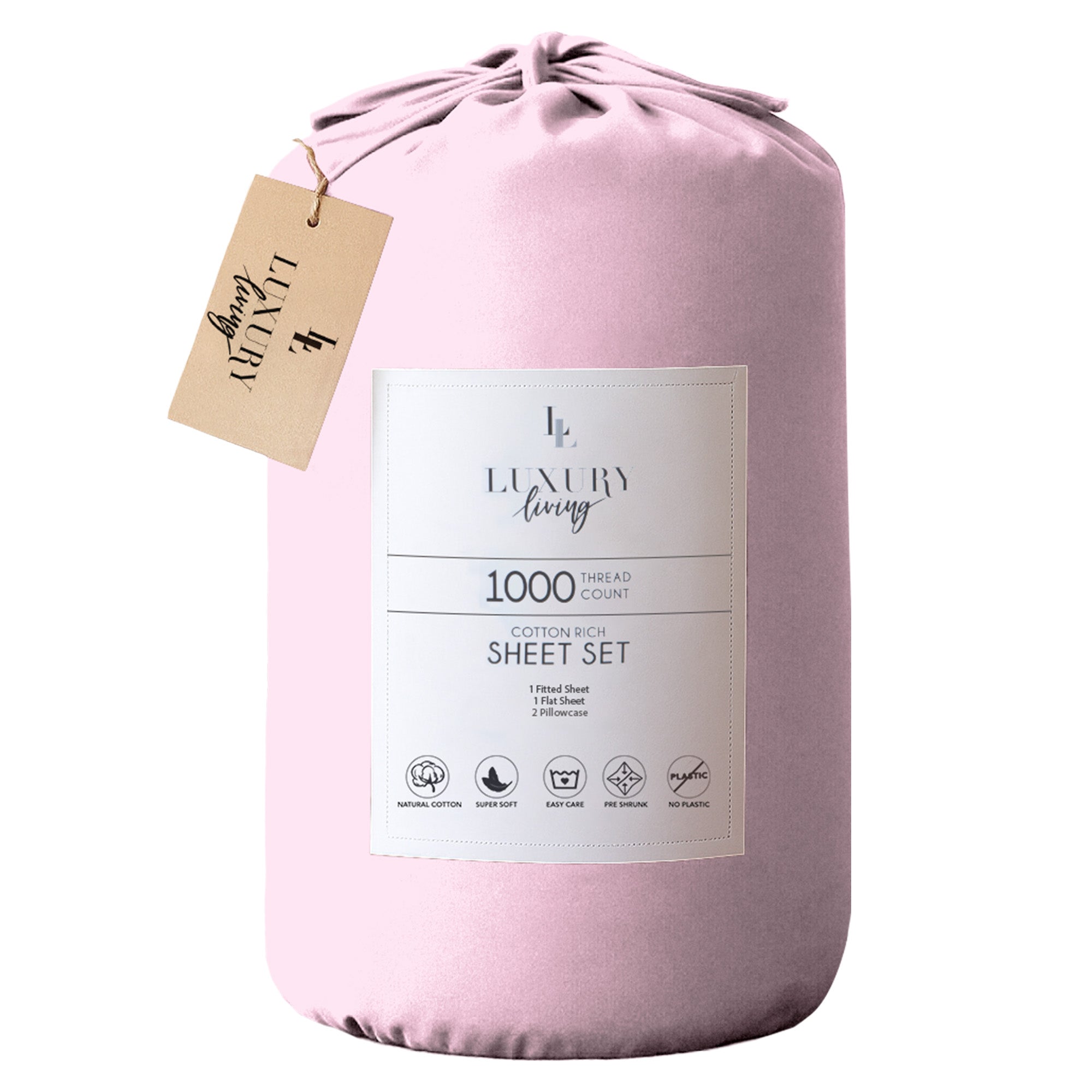 4pc 1000 Thread Count Cotton Rich King Bed Sheet Gift Pack CVC Microfibre Blend in Pink