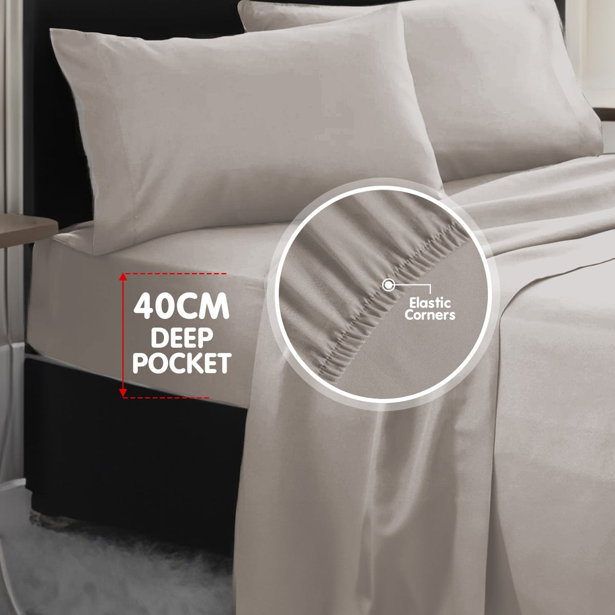 4pc 1000 Thread Count Cotton Rich King Bed Sheet Gift Pack CVC Microfibre Blend in Silver