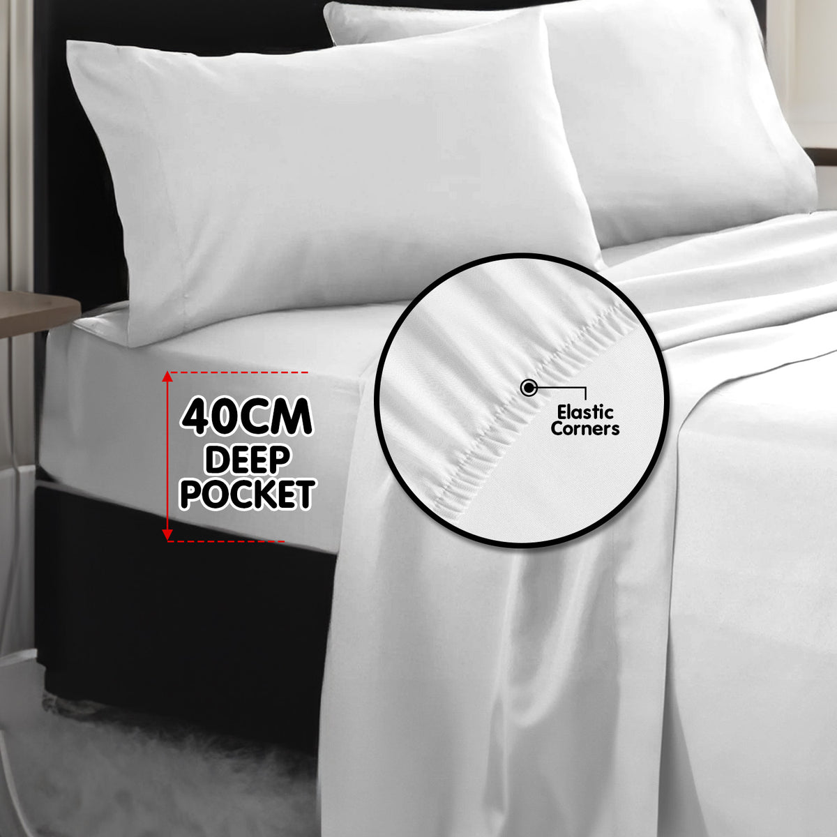 4pc 1000 Thread Count Cotton Rich King Bed Sheet Gift Pack CVC Microfibre Blend in White