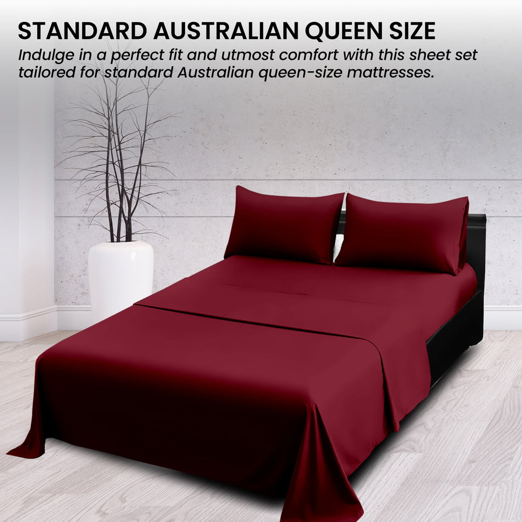 Laura Hill Luxury Living 4pc 1000 Thread Count Cotton Rich Queen Bed Sheet Set Gift Pack Burgundy