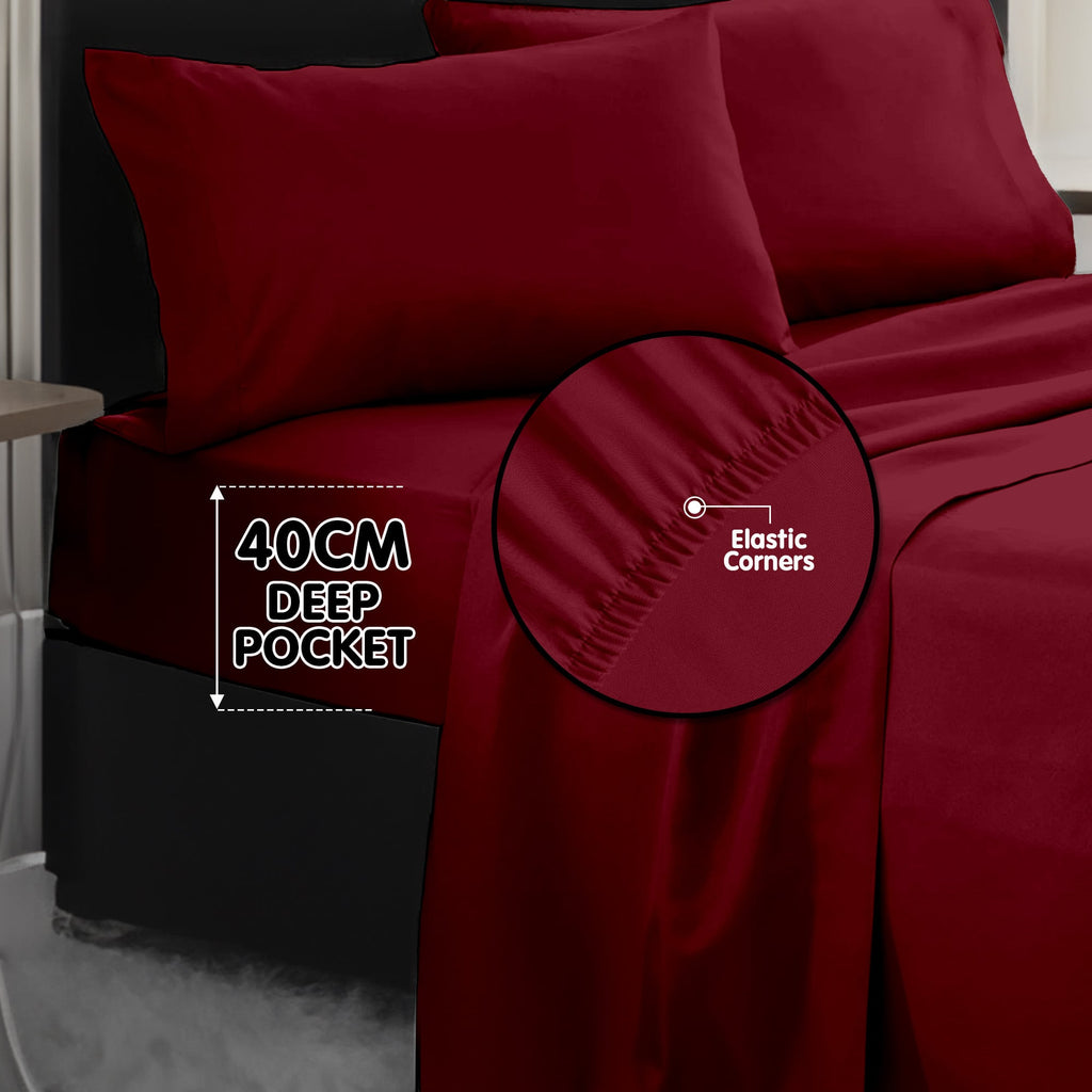 Laura Hill Luxury Living 4pc 1000 Thread Count Cotton Rich Queen Bed Sheet Set Gift Pack Burgundy