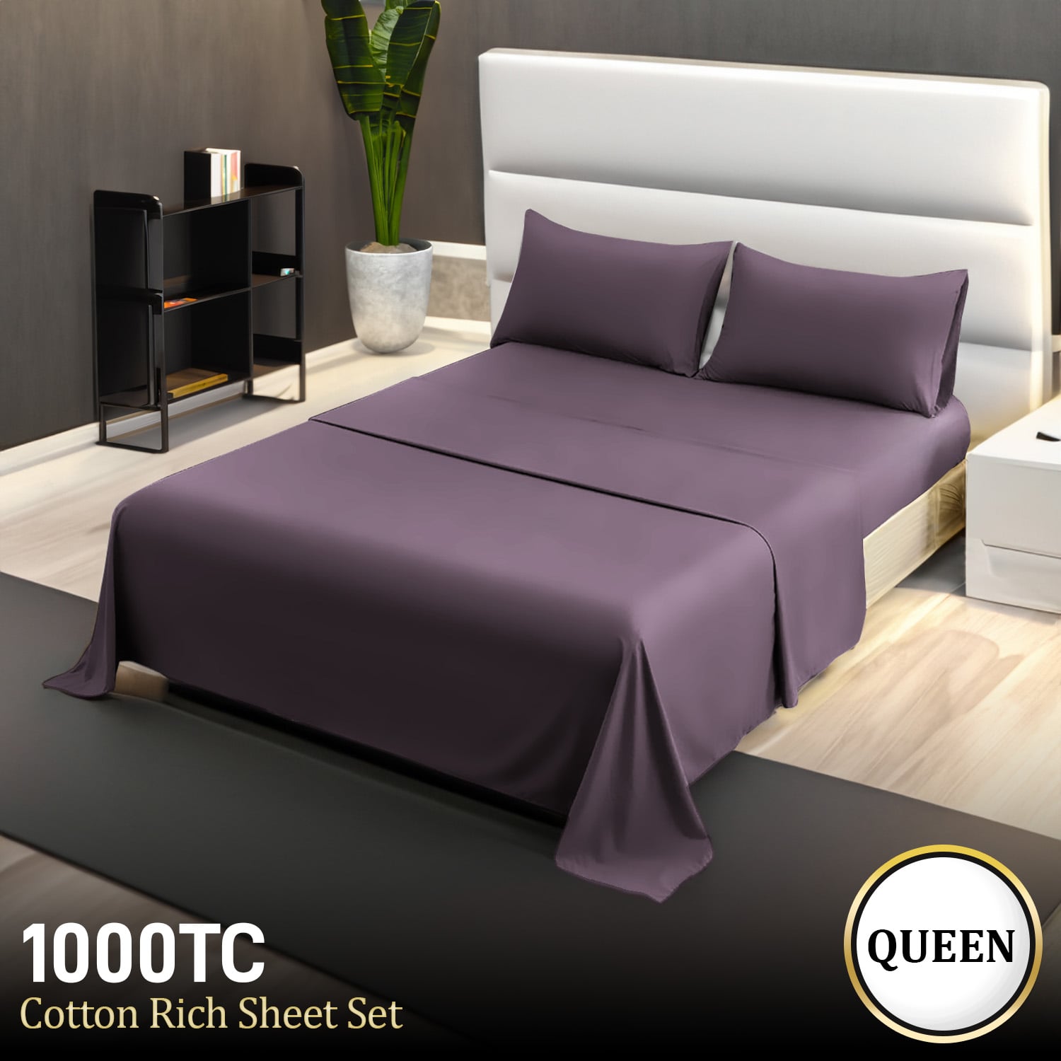 Laura Hill Luxury Living 4pc 1000 Thread Count Cotton Rich Queen Bed Sheet Set Gift Pack Lilac