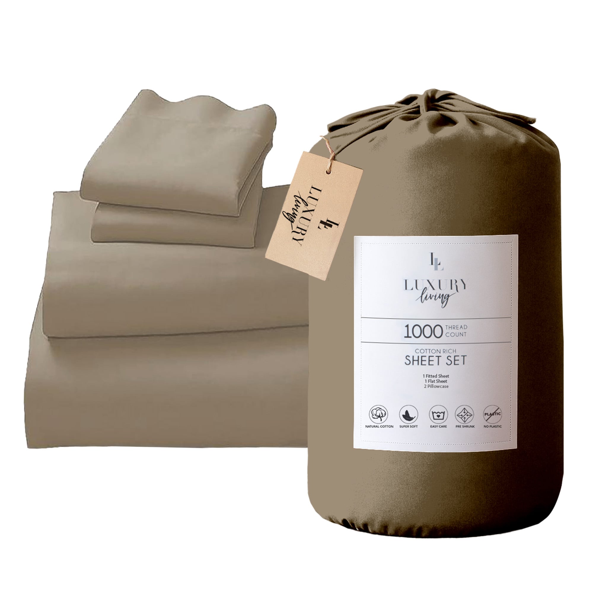 1000 Thread Count Cotton Rich Queen Bed Sheet Set 4-Piece Gift Pack in Taupe