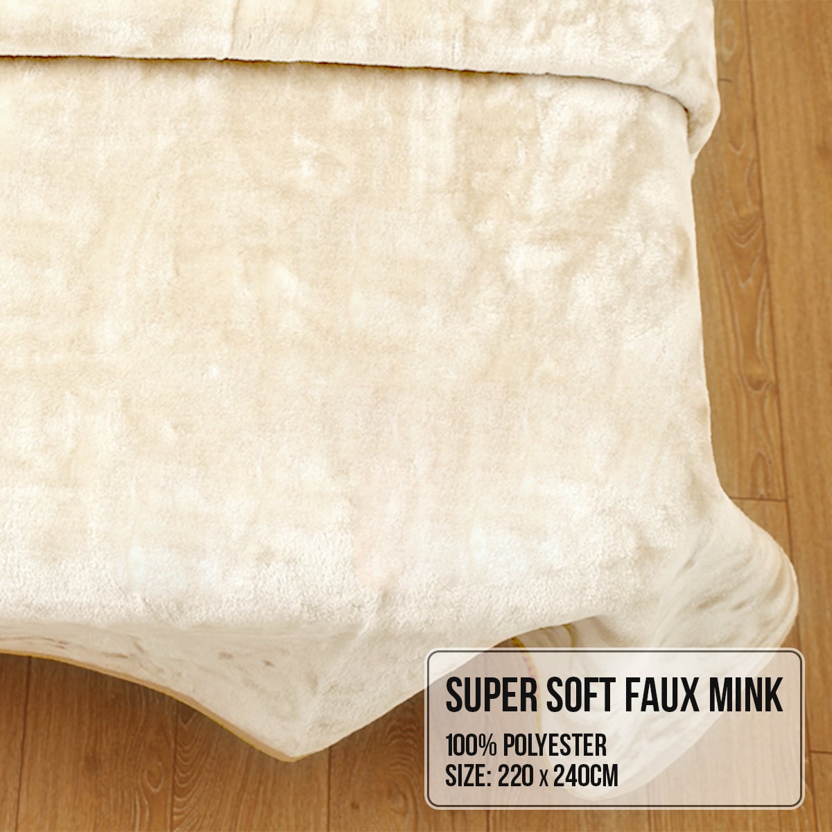 Laura Hill 600-GSM Mink Blanket Queen Size Double-Sided Soft Plush Bed Faux Throw Rug 220 X 240cm - Beige