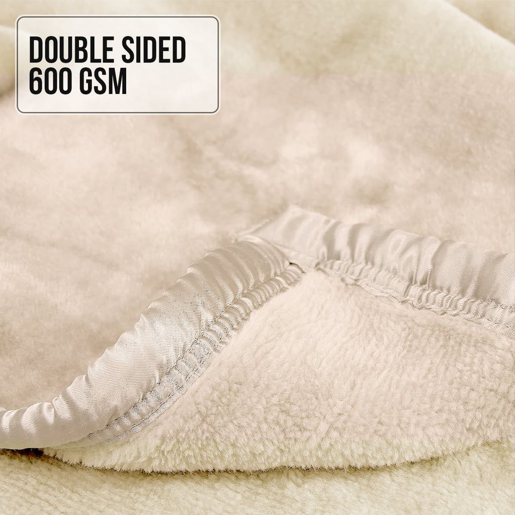 Laura Hill 600-GSM Mink Blanket Queen Size Double-Sided Soft Plush Bed Faux Throw Rug 220 X 240cm - Beige