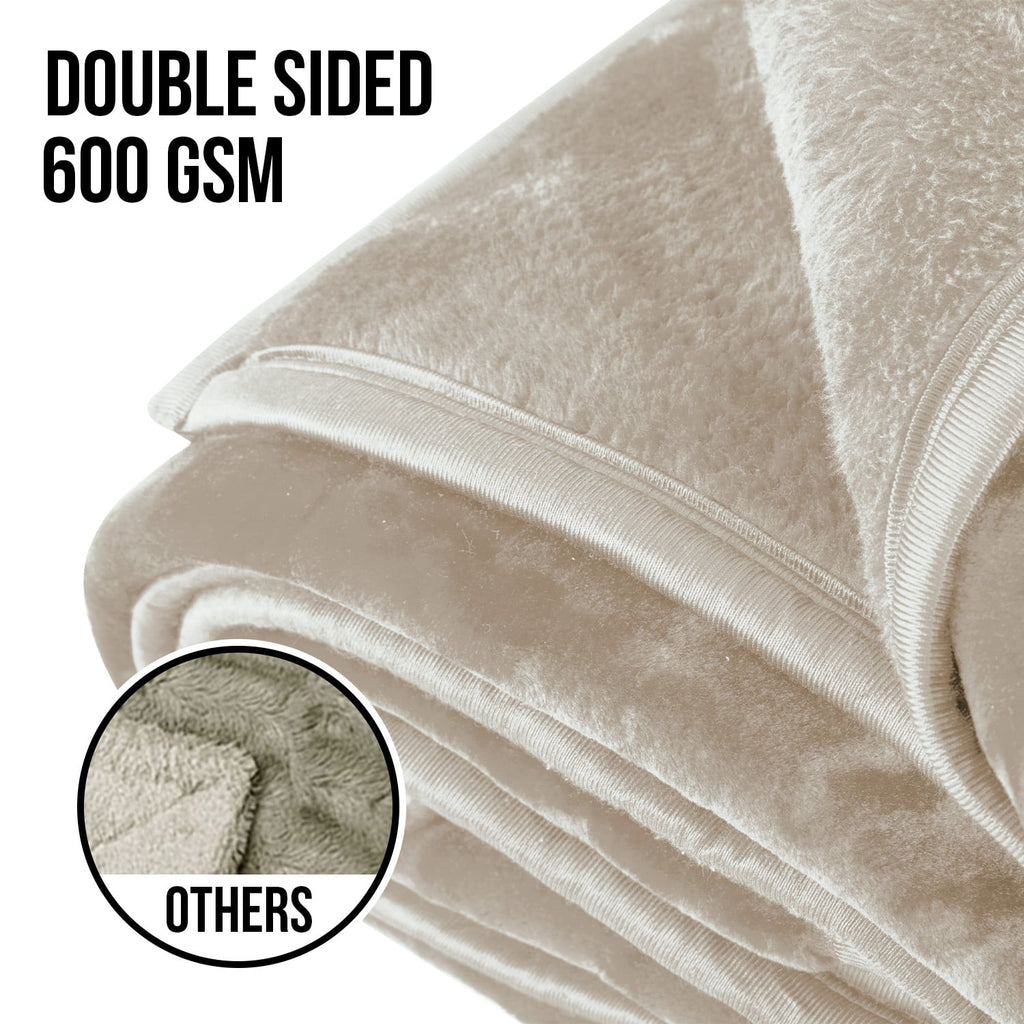 Laura Hill 600-GSM Mink Blanket Queen Size Double-Sided Soft Plush Bed Faux Throw Rug 220 X 240cm - Beige