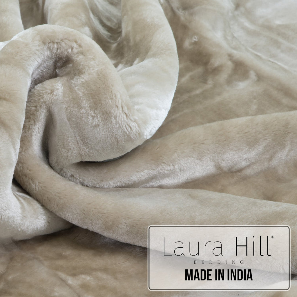 Laura Hill 800GSM Heavy Double-Sided Faux Mink Blanket - Beige