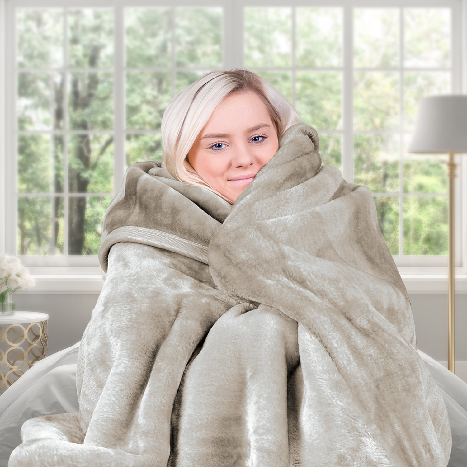 Laura Hill 800GSM Heavy Double-Sided Faux Mink Blanket - Beige