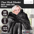 Laura Hill 600-GSM Mink Blanket Queen Size Double-Sided Soft Plush Bed Faux Throw Rug 220 X 240cm - Black