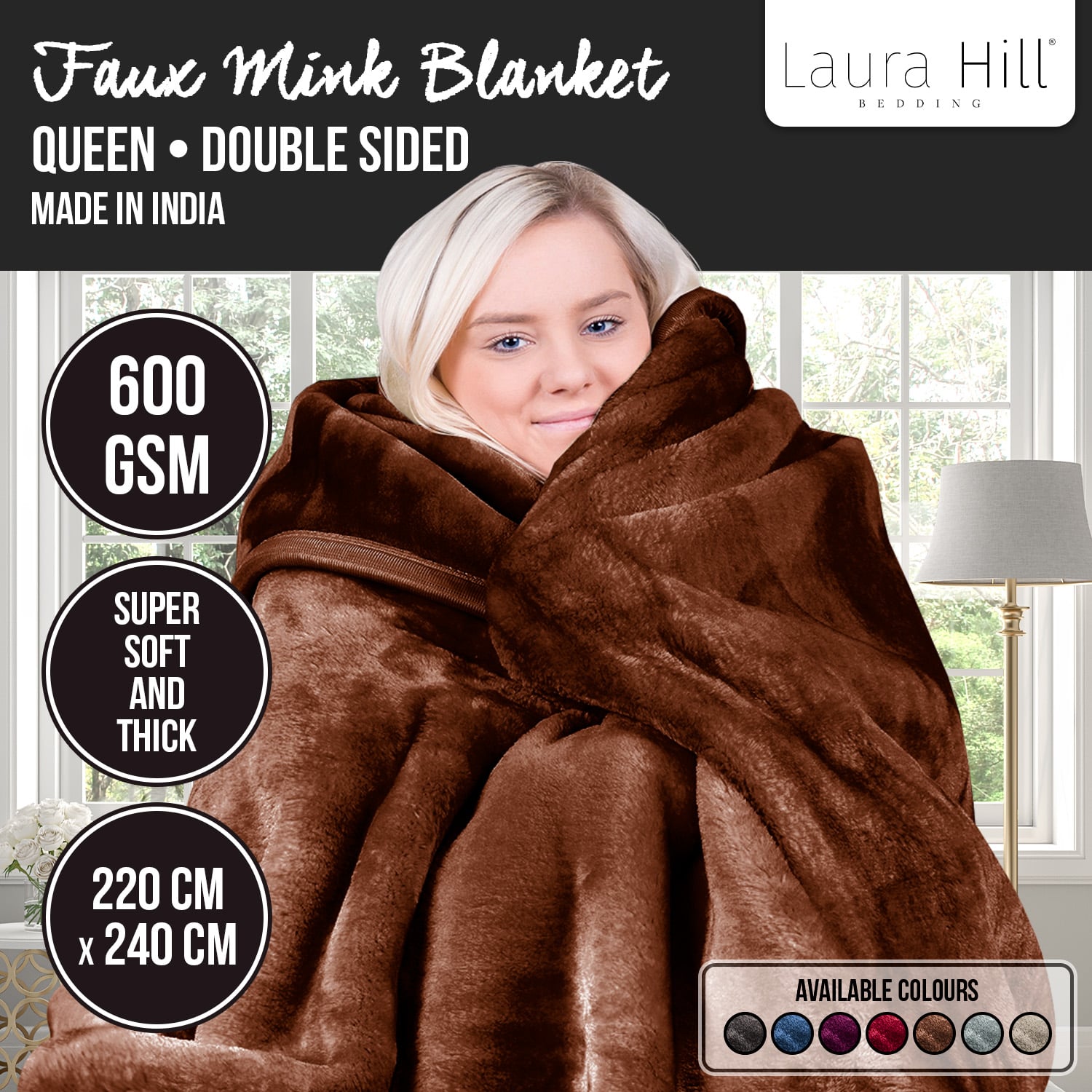 Laura Hill 600-GSM Mink Blanket Queen Size Double-Sided Soft Plush Bed Faux Throw Rug 220 X 240cm - Chocolate