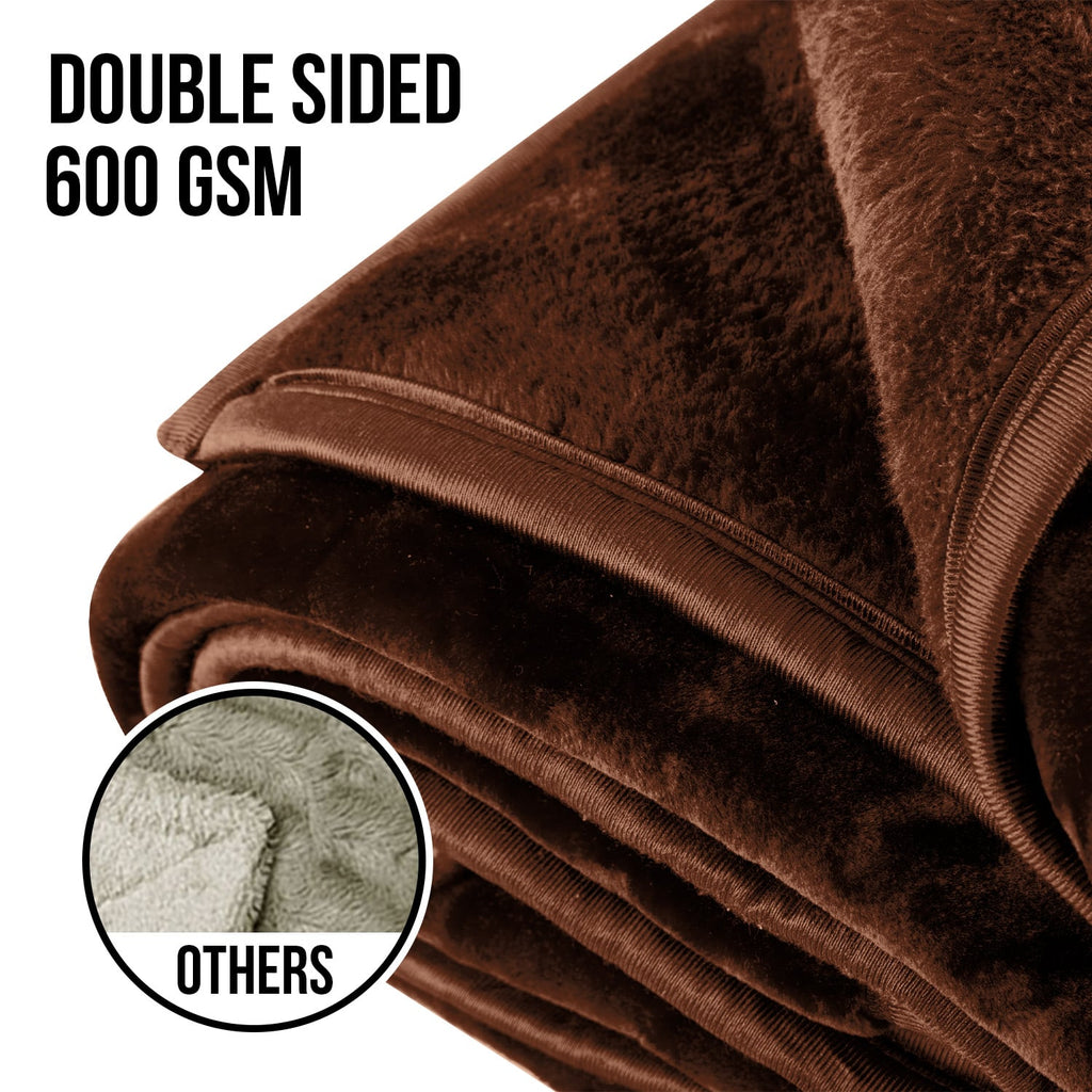 Laura Hill 600-GSM Mink Blanket Queen Size Double-Sided Soft Plush Bed Faux Throw Rug 220 X 240cm - Chocolate
