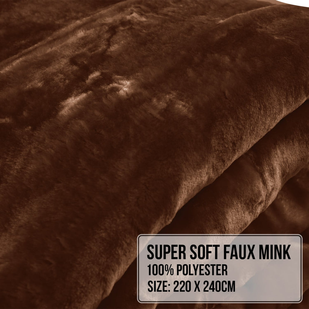 Laura Hill 600-GSM Mink Blanket Queen Size Double-Sided Soft Plush Bed Faux Throw Rug 220 X 240cm - Chocolate