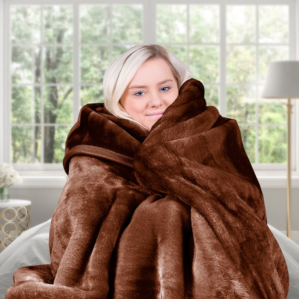 Laura Hill 600-GSM Mink Blanket Queen Size Double-Sided Soft Plush Bed Faux Throw Rug 220 X 240cm - Chocolate