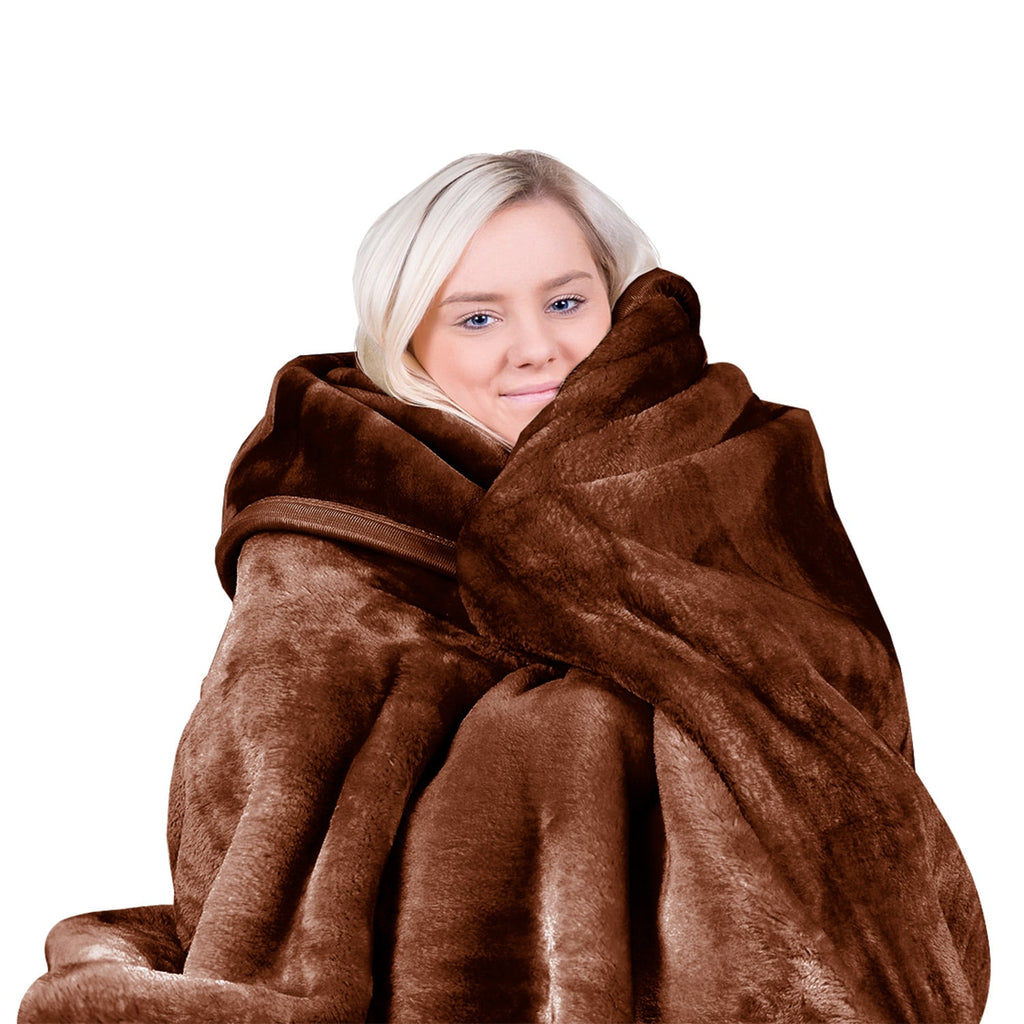 Laura Hill 600-GSM Mink Blanket Queen Size Double-Sided Soft Plush Bed Faux Throw Rug 220 X 240cm - Chocolate