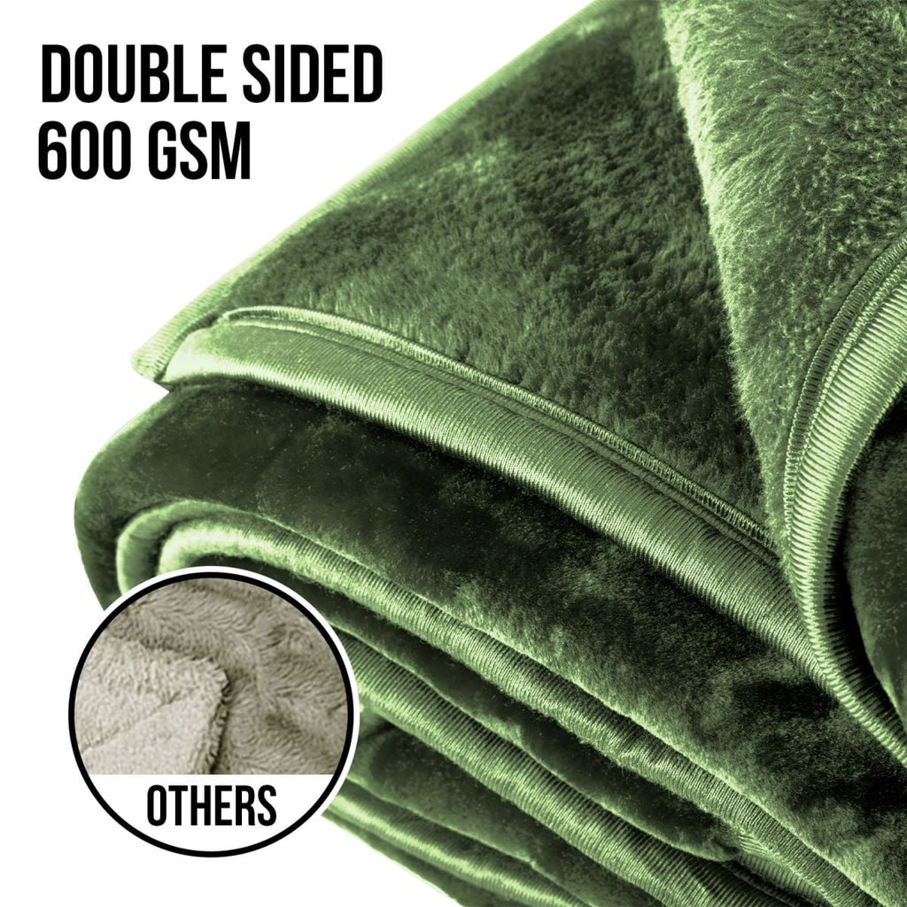 Laura Hill 600-GSM Mink Blanket Queen Size Double-Sided Soft Plush Bed Faux Throw Rug 220 X 240cm - Green